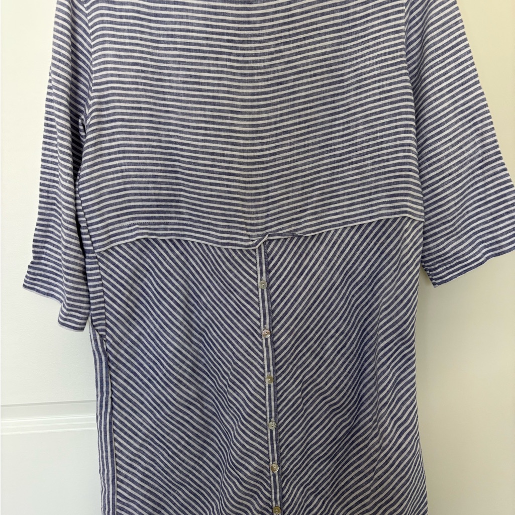 Isaac Mizrahi Blue And White Striped Linen Top